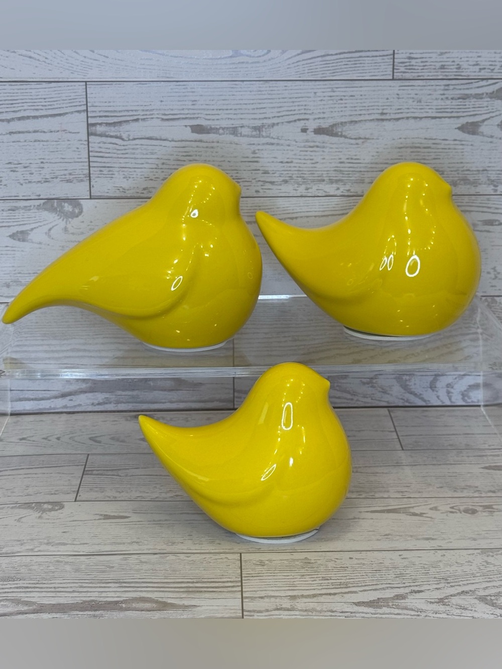 Yellow Ceramic Bird Figurines - Set of 3 - Picture 2 of 8